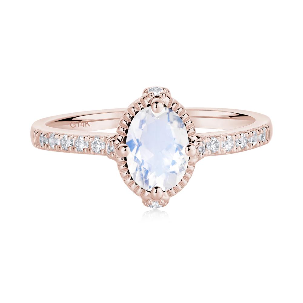 Oval Moonstone Milgrain Halo Ring - LUO Jewelry #metal_14k rose gold