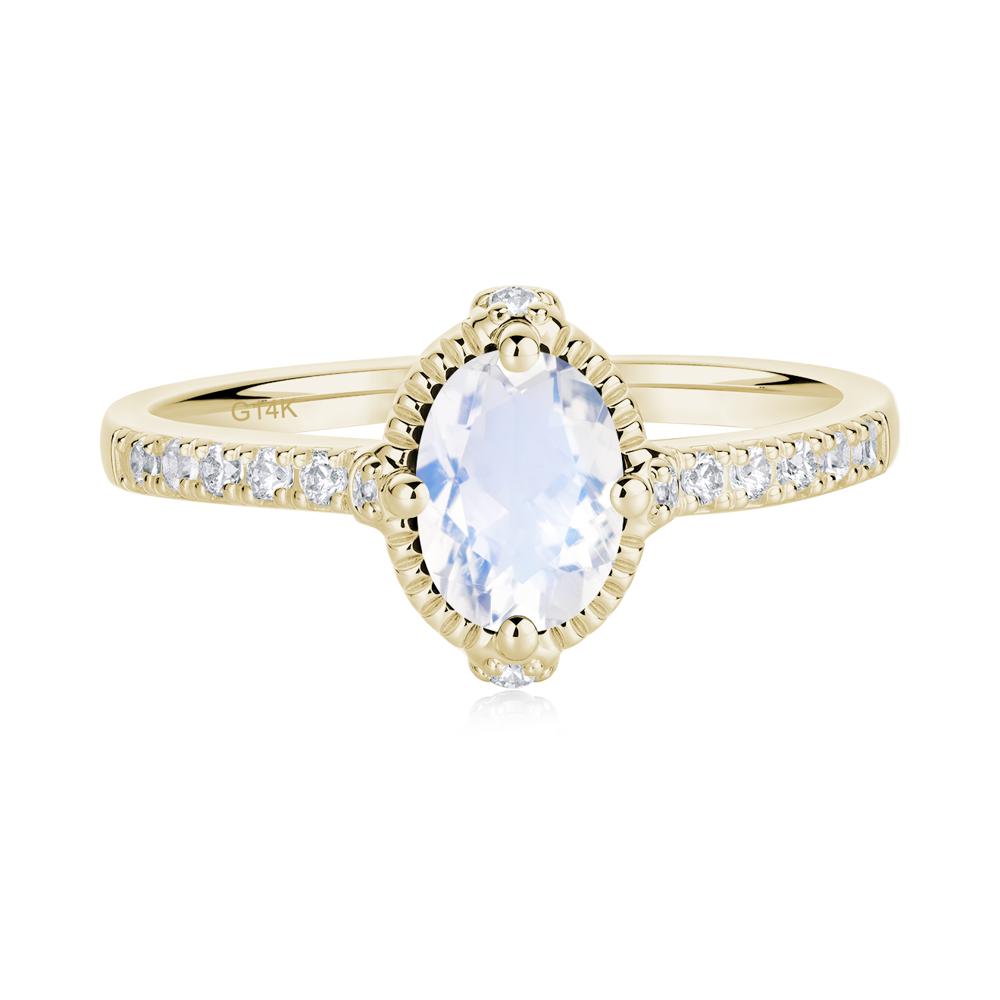 Oval Moonstone Milgrain Halo Ring - LUO Jewelry #metal_14k yellow gold