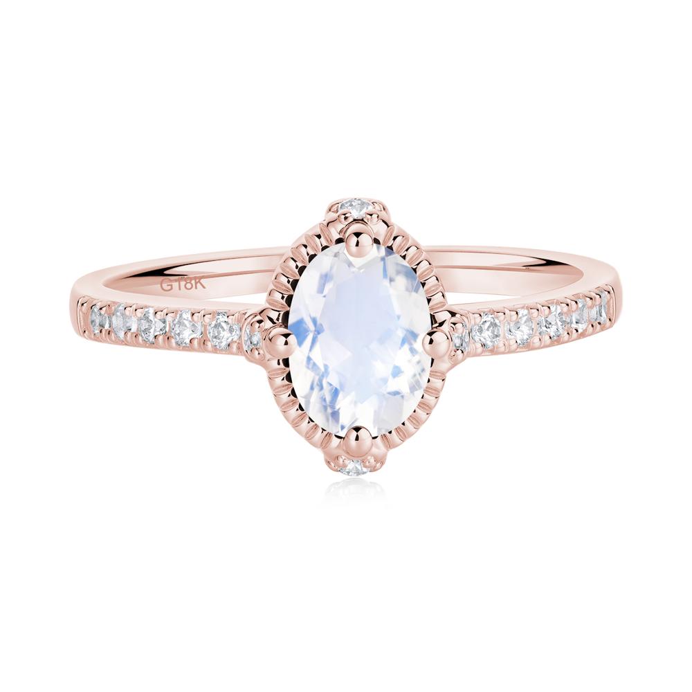Oval Moonstone Milgrain Halo Ring - LUO Jewelry #metal_18k rose gold