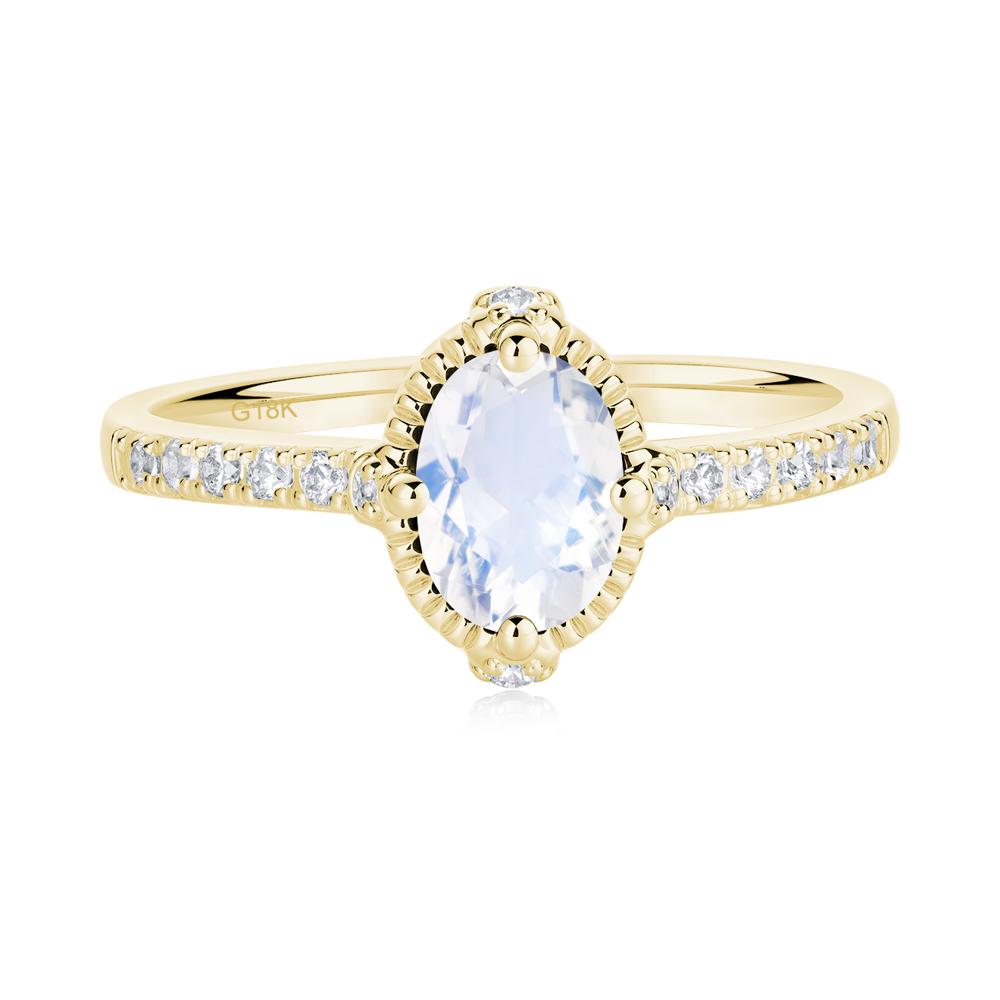 Oval Moonstone Milgrain Halo Ring - LUO Jewelry #metal_18k yellow gold
