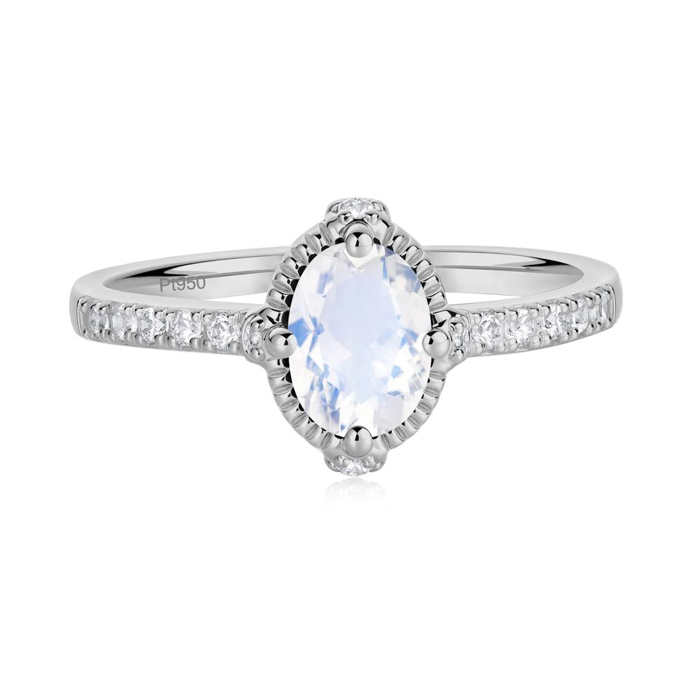 Oval Moonstone Milgrain Halo Ring - LUO Jewelry #metal_platinum