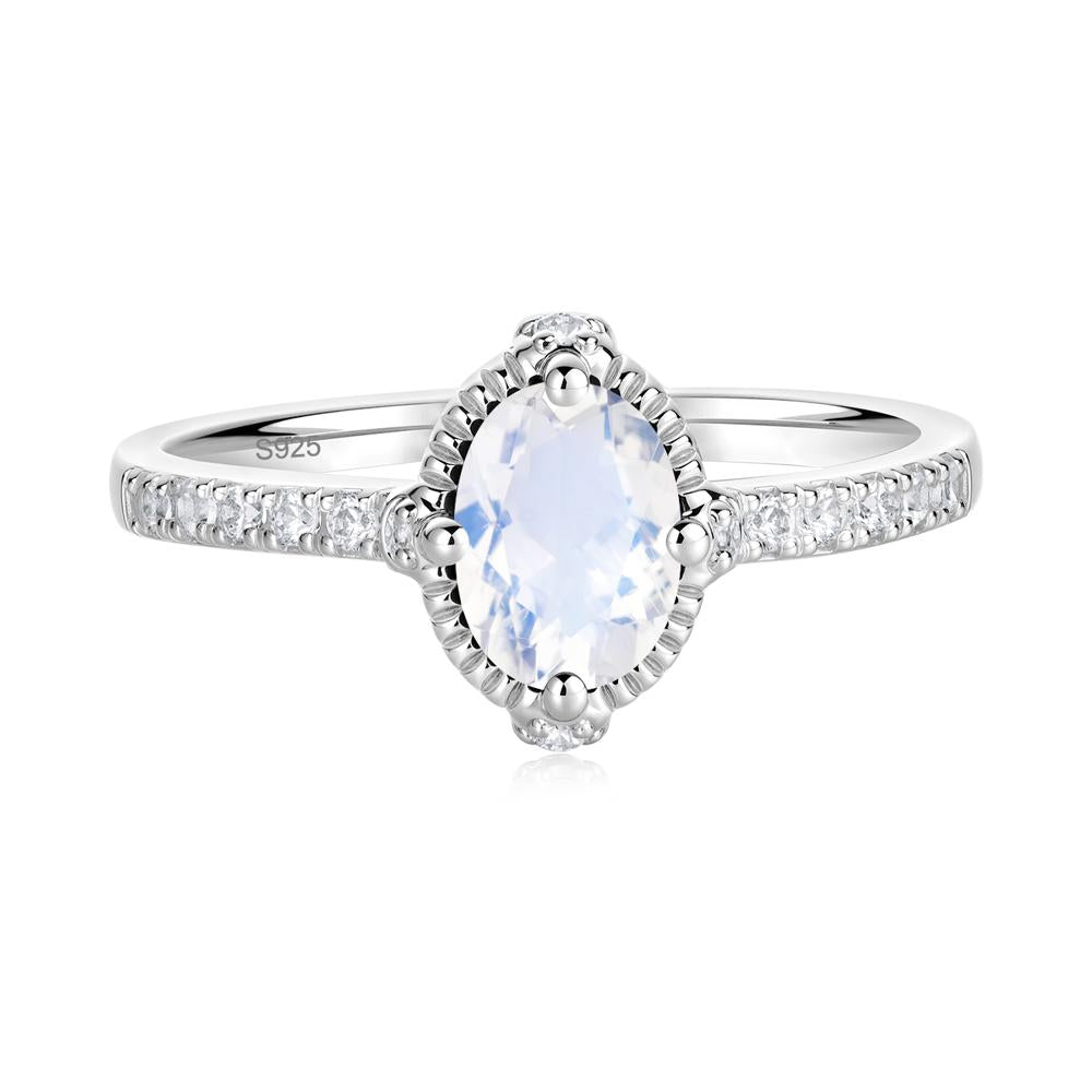 Oval Moonstone Milgrain Halo Ring - LUO Jewelry #metal_sterling silver