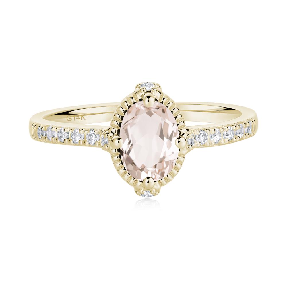 Oval Morganite Milgrain Halo Ring - LUO Jewelry #metal_14k yellow gold