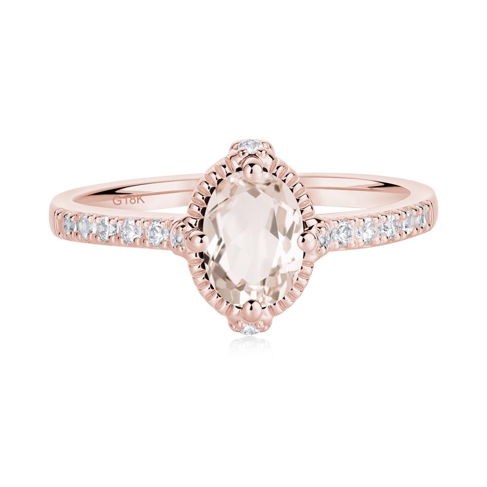 Oval Morganite Milgrain Halo Ring - LUO Jewelry #metal_18k rose gold