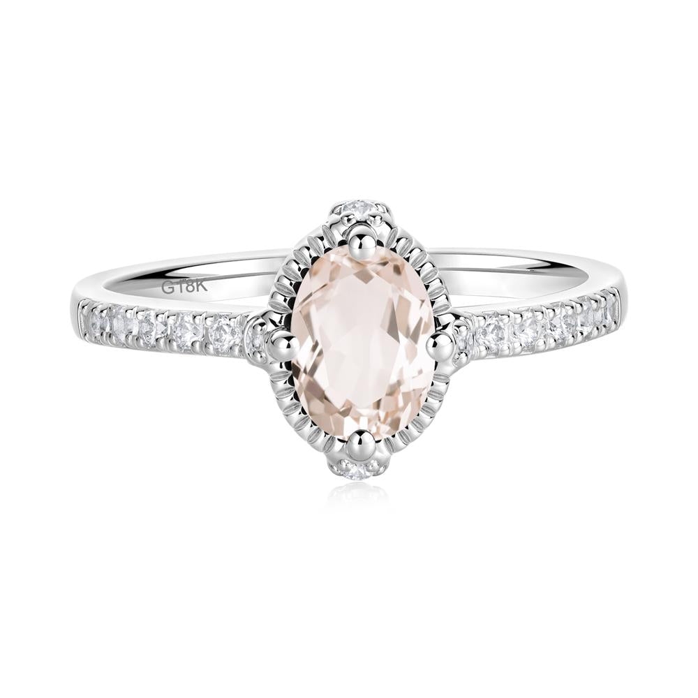 Oval Morganite Milgrain Halo Ring - LUO Jewelry #metal_18k white gold