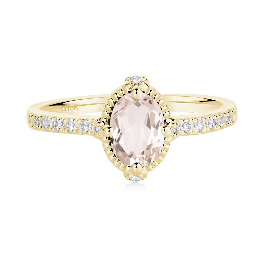 Oval Morganite Milgrain Halo Ring - LUO Jewelry #metal_18k yellow gold