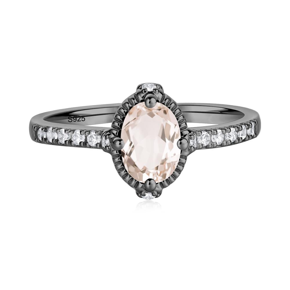Oval Morganite Milgrain Halo Ring - LUO Jewelry #metal_black finish sterling silver