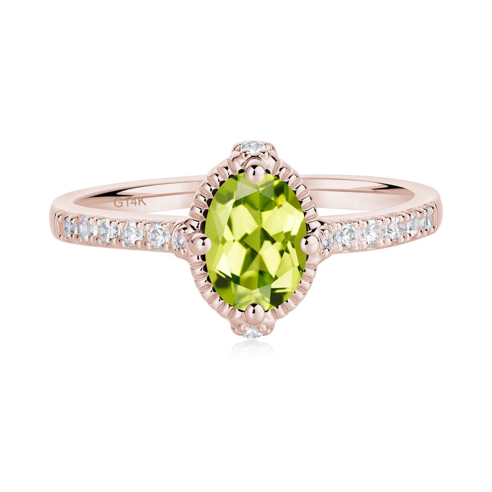 Oval Peridot Milgrain Halo Ring - LUO Jewelry #metal_14k rose gold