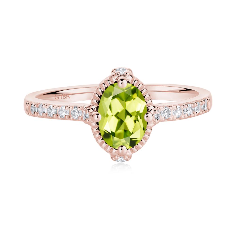 Oval Peridot Milgrain Halo Ring - LUO Jewelry #metal_18k rose gold