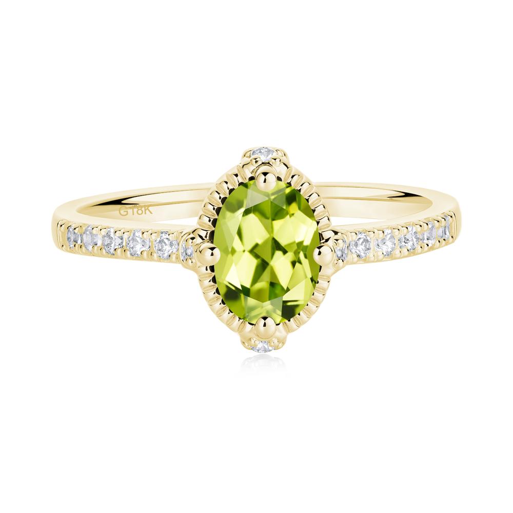 Oval Peridot Milgrain Halo Ring - LUO Jewelry #metal_18k yellow gold