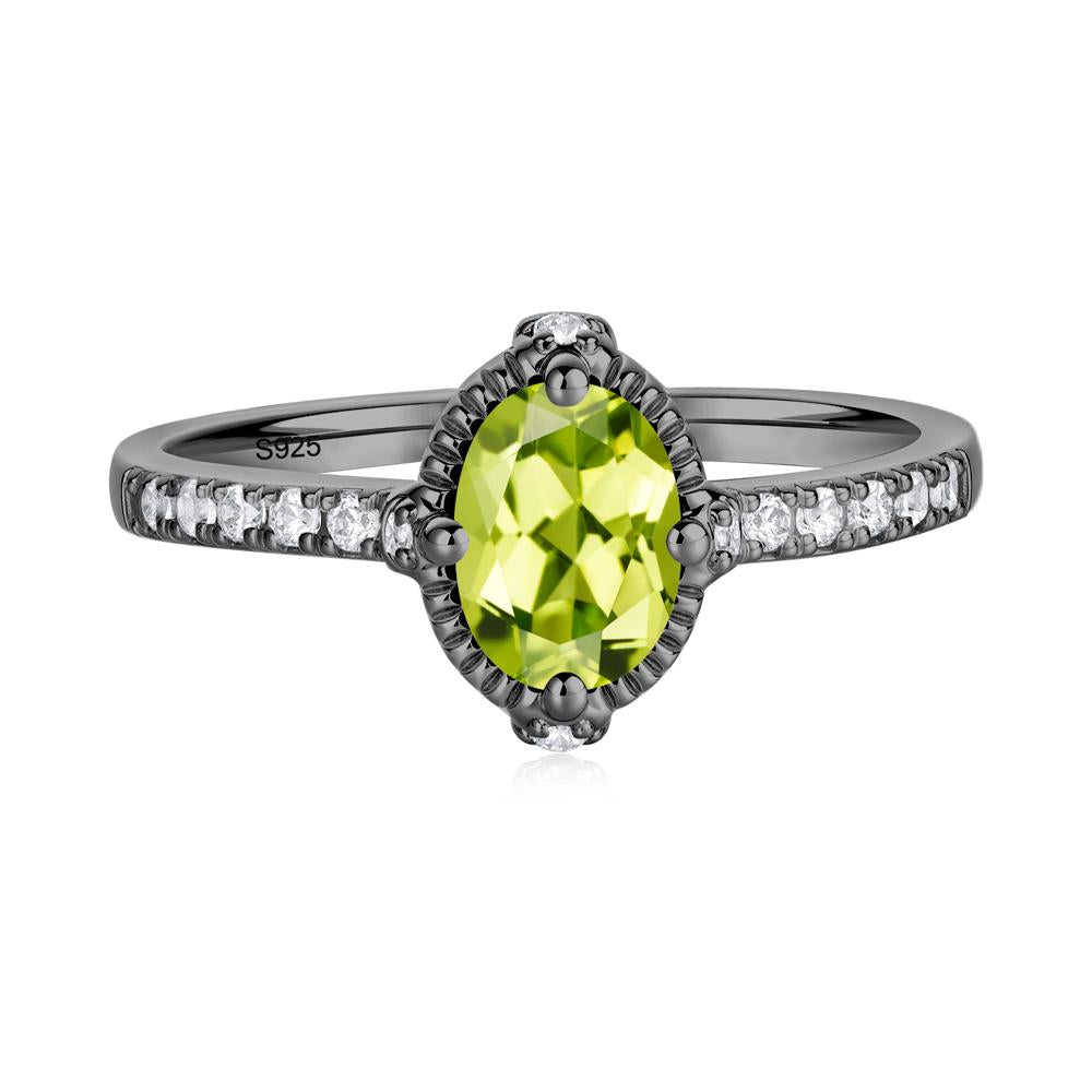 Oval Peridot Milgrain Halo Ring - LUO Jewelry #metal_black finish sterling silver