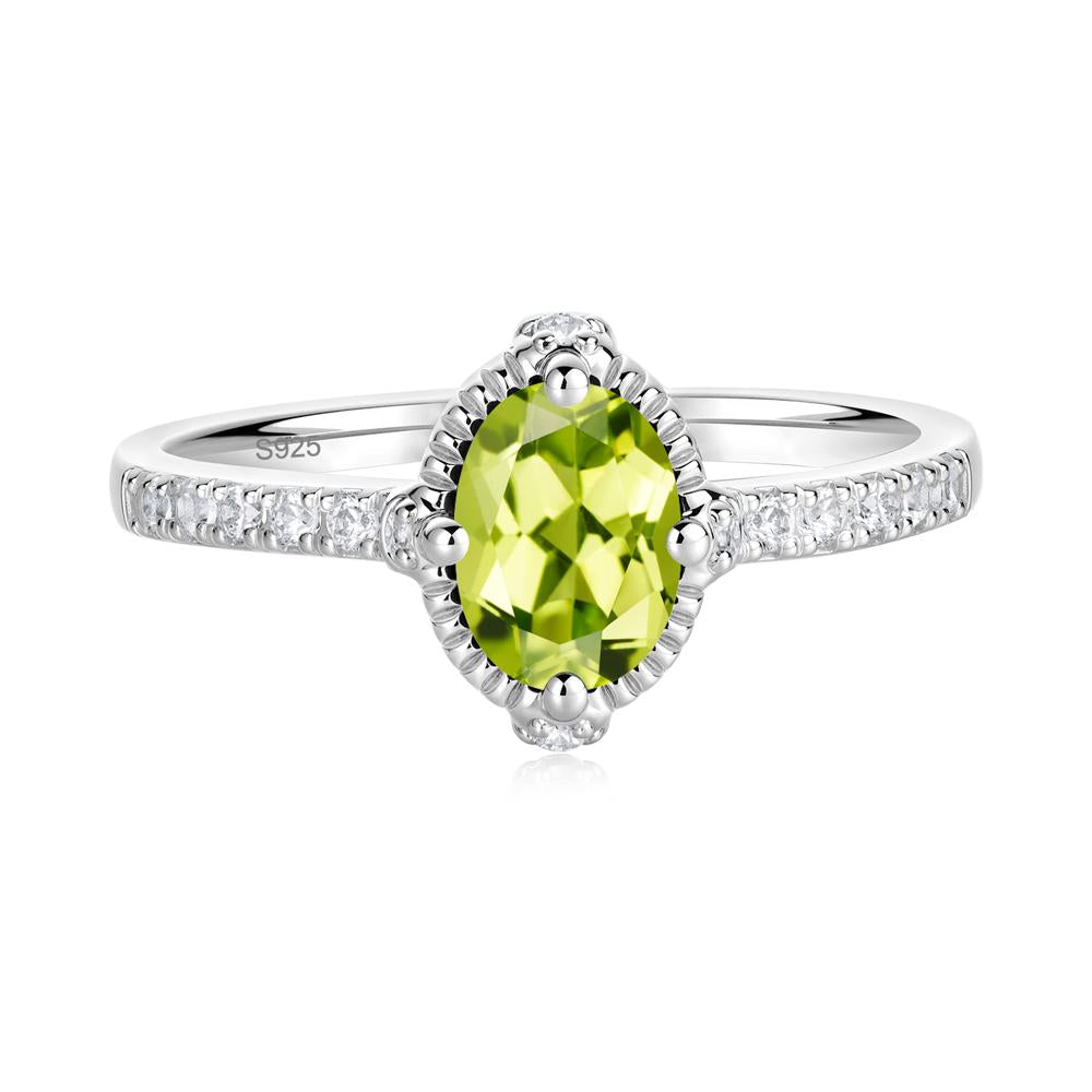 Oval Peridot Milgrain Halo Ring - LUO Jewelry #metal_sterling silver