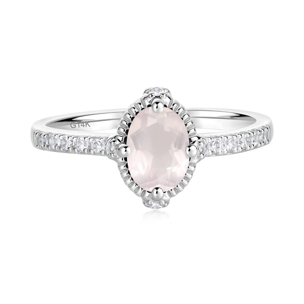 Oval Rose Quartz Milgrain Halo Ring - LUO Jewelry #metal_14k white gold