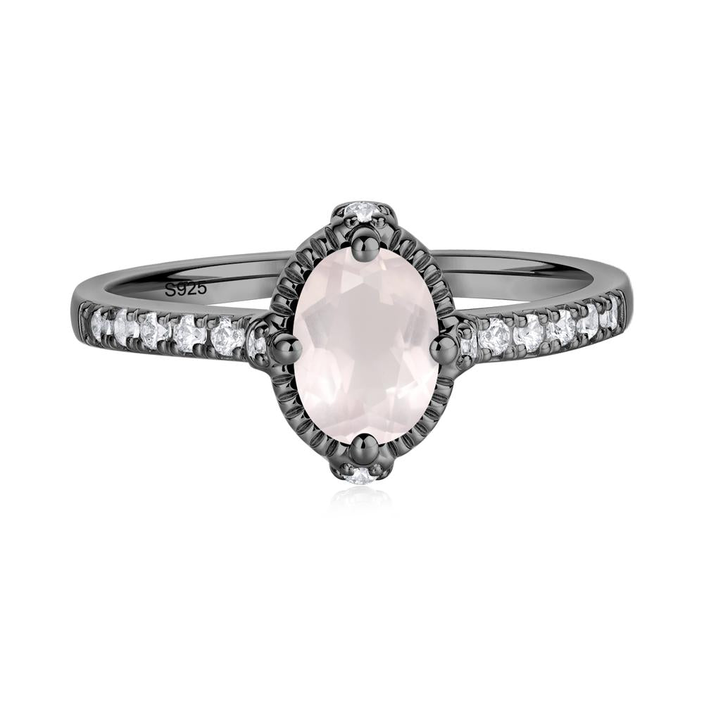 Oval Rose Quartz Milgrain Halo Ring - LUO Jewelry #metal_black finish sterling silver