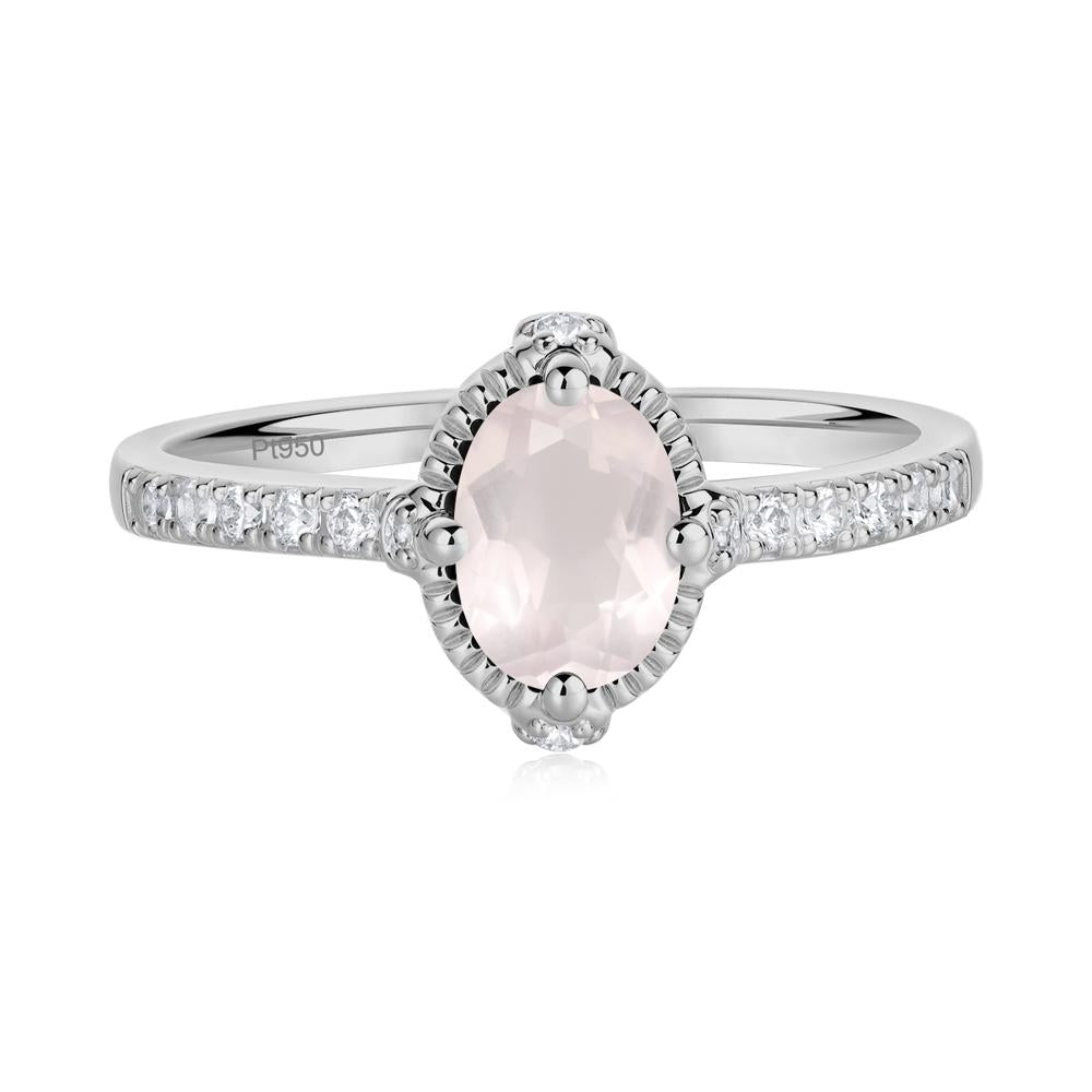 Oval Rose Quartz Milgrain Halo Ring - LUO Jewelry #metal_platinum