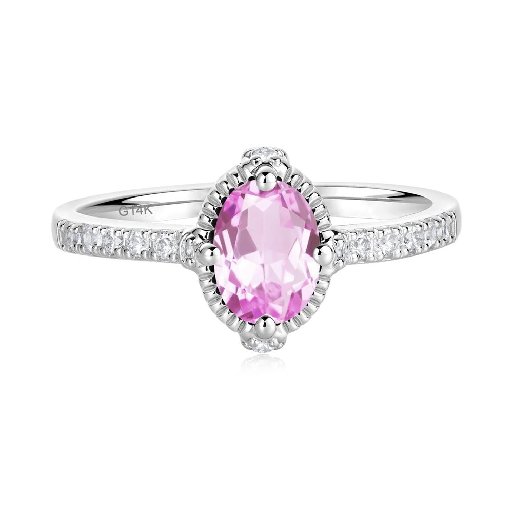 Oval Pink Sapphire Milgrain Halo Ring - LUO Jewelry #metal_14k white gold
