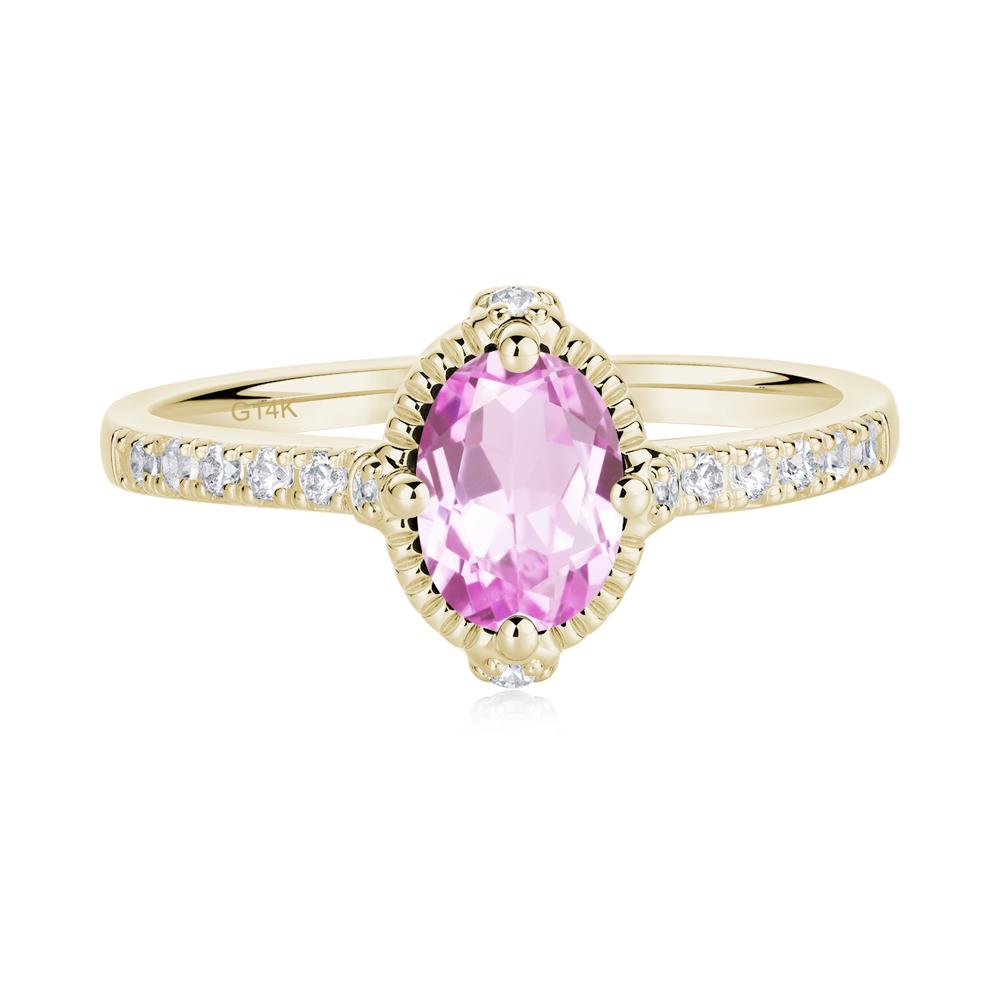 Oval Pink Sapphire Milgrain Halo Ring - LUO Jewelry #metal_14k yellow gold