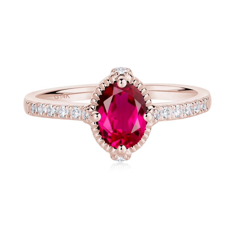 Oval Ruby Milgrain Halo Ring - LUO Jewelry #metal_14k rose gold