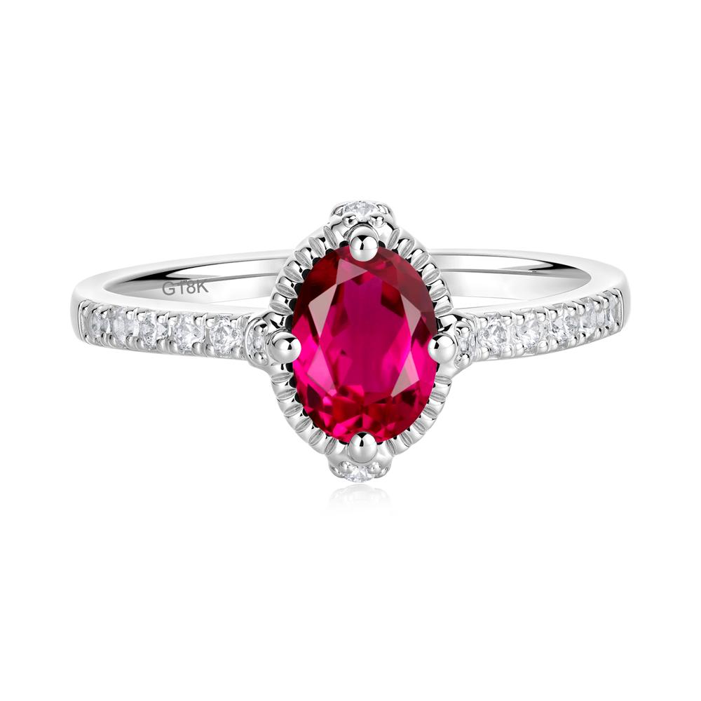 Oval Ruby Milgrain Halo Ring - LUO Jewelry #metal_18k white gold