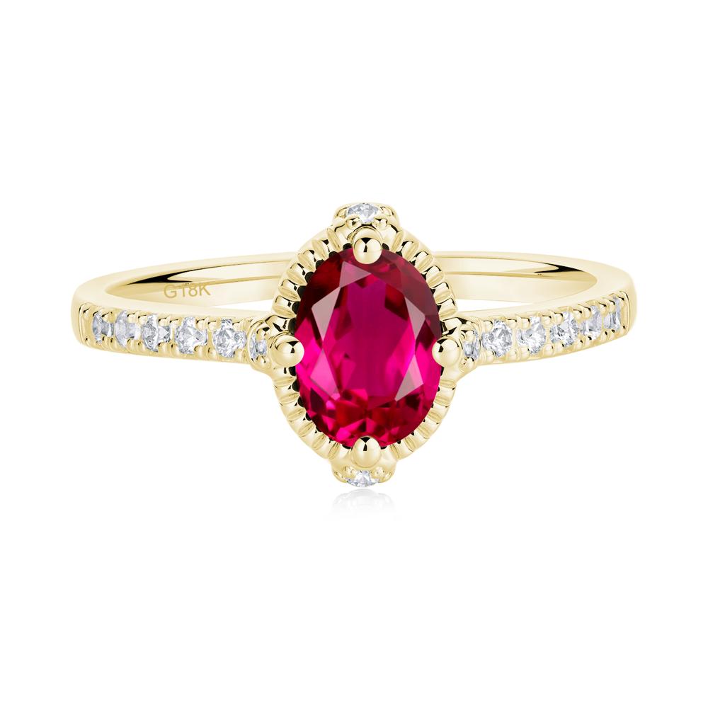 Oval Ruby Milgrain Halo Ring - LUO Jewelry #metal_18k yellow gold