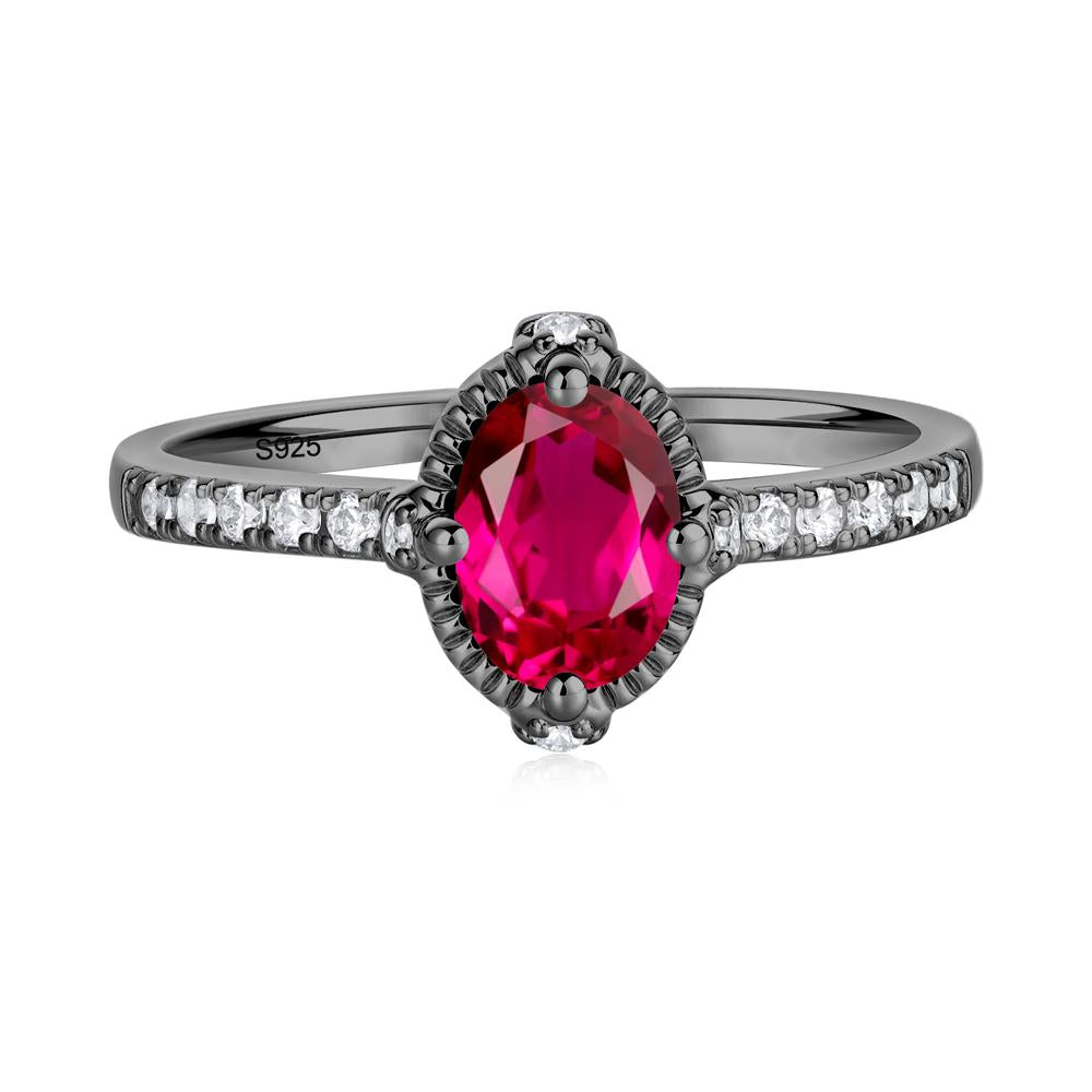 Oval Ruby Milgrain Halo Ring - LUO Jewelry #metal_black finish sterling silver