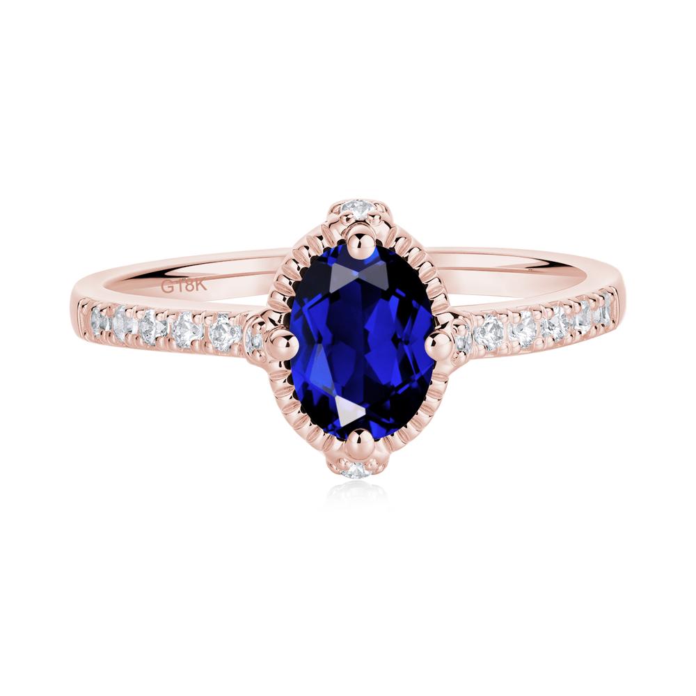 Oval Sapphire Milgrain Halo Ring - LUO Jewelry #metal_18k rose gold