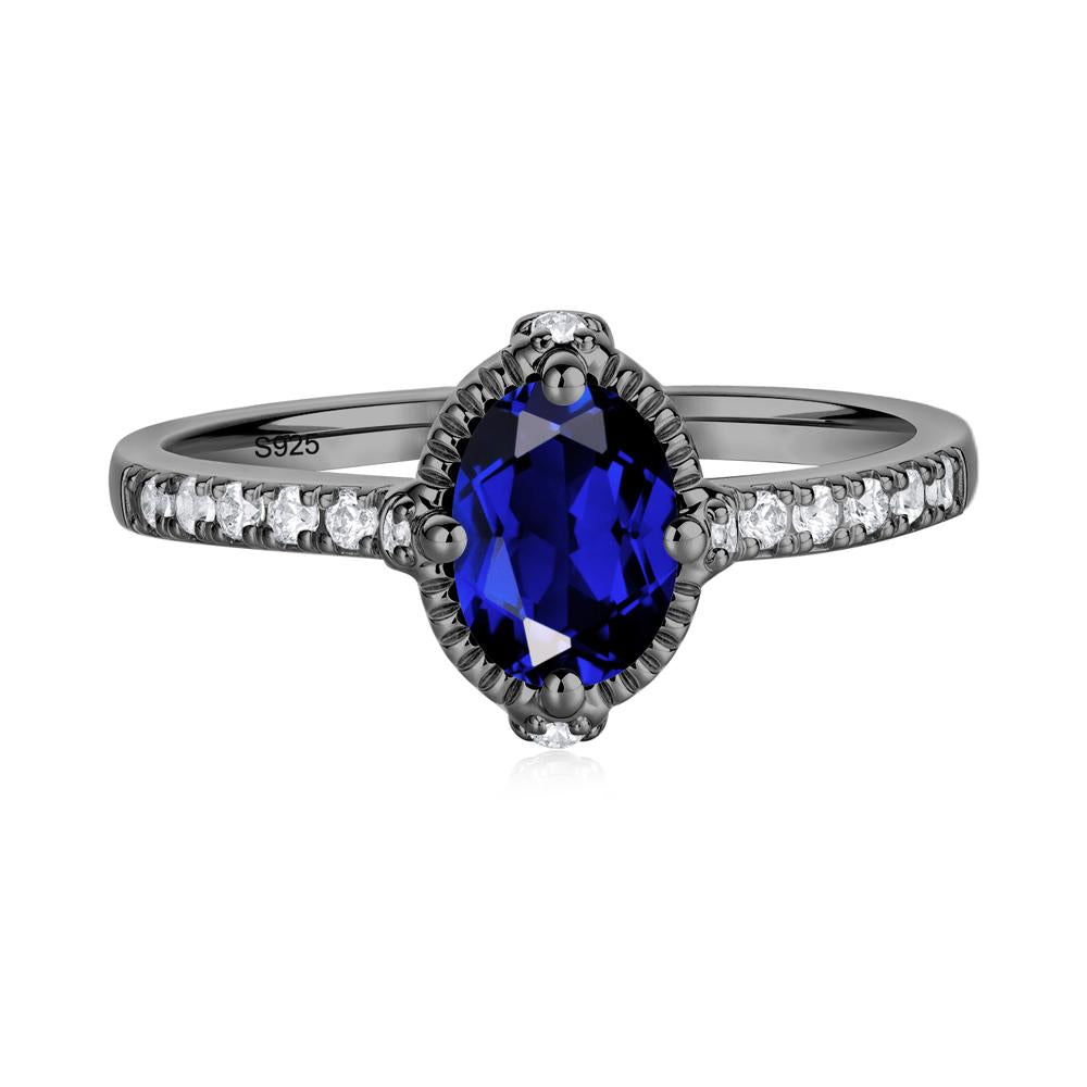 Oval Sapphire Milgrain Halo Ring - LUO Jewelry #metal_black finish sterling silver