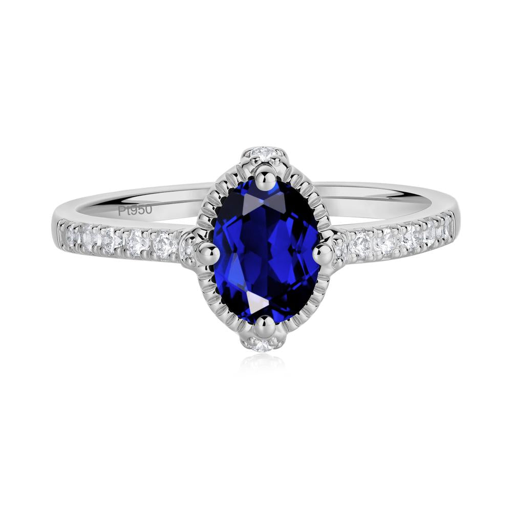 Oval Sapphire Milgrain Halo Ring - LUO Jewelry #metal_platinum
