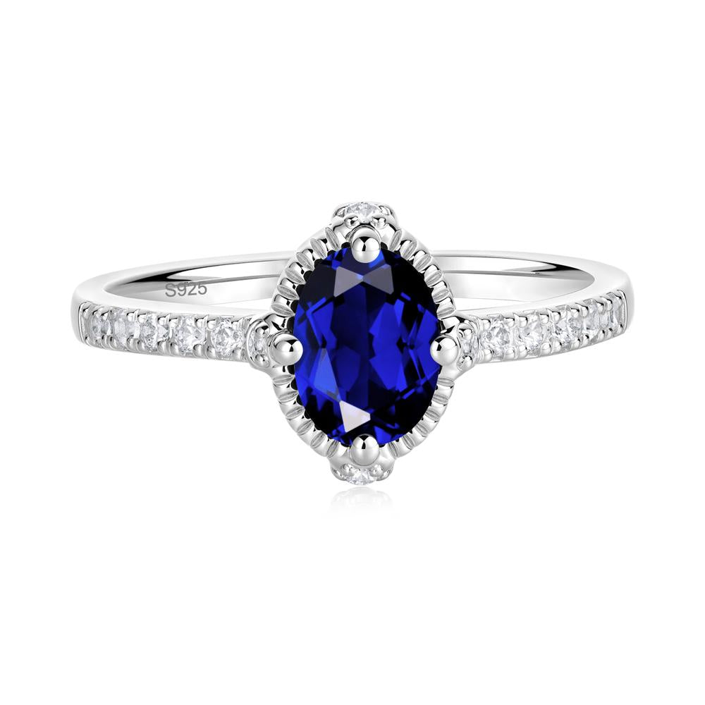 Oval Sapphire Milgrain Halo Ring - LUO Jewelry #metal_sterling silver