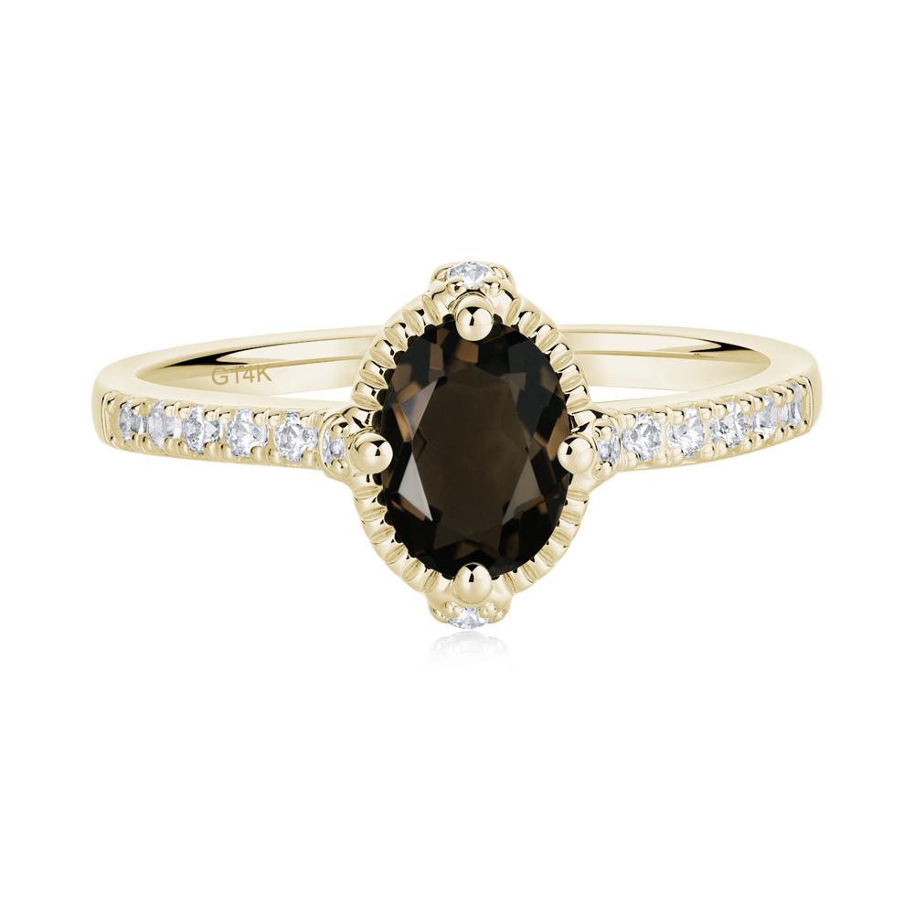 Oval Smoky Quartz Milgrain Halo Ring - LUO Jewelry #metal_14k yellow gold