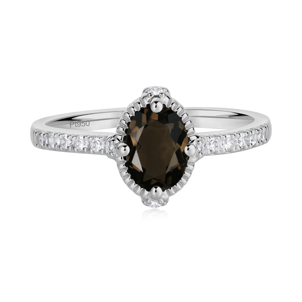 Oval Smoky Quartz Milgrain Halo Ring - LUO Jewelry #metal_platinum