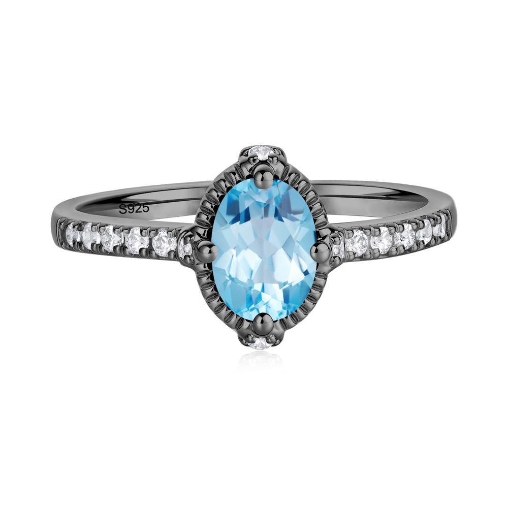 Oval Swiss Blue Topaz Milgrain Halo Ring - LUO Jewelry #metal_black finish sterling silver