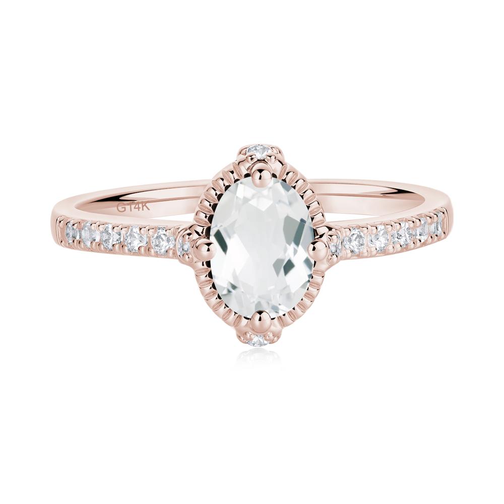 Oval White Topaz Milgrain Halo Ring - LUO Jewelry #metal_14k rose gold