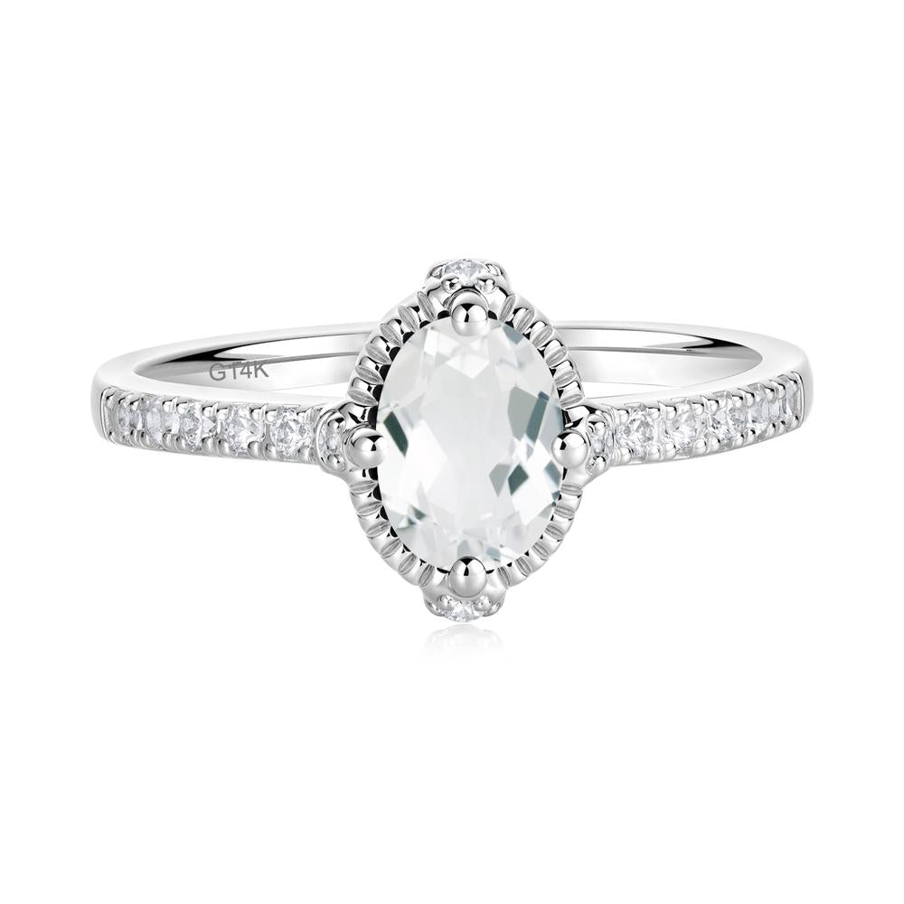 Oval White Topaz Milgrain Halo Ring - LUO Jewelry #metal_14k white gold