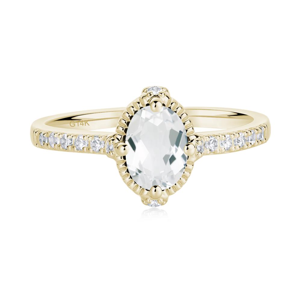 Oval White Topaz Milgrain Halo Ring - LUO Jewelry #metal_14k yellow gold