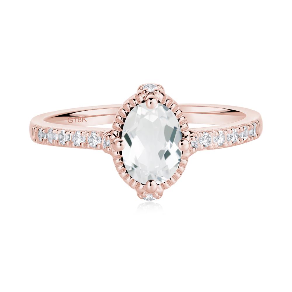 Oval White Topaz Milgrain Halo Ring - LUO Jewelry #metal_18k rose gold