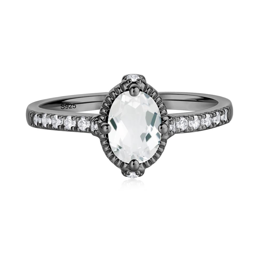 Oval White Topaz Milgrain Halo Ring - LUO Jewelry #metal_black finish sterling silver