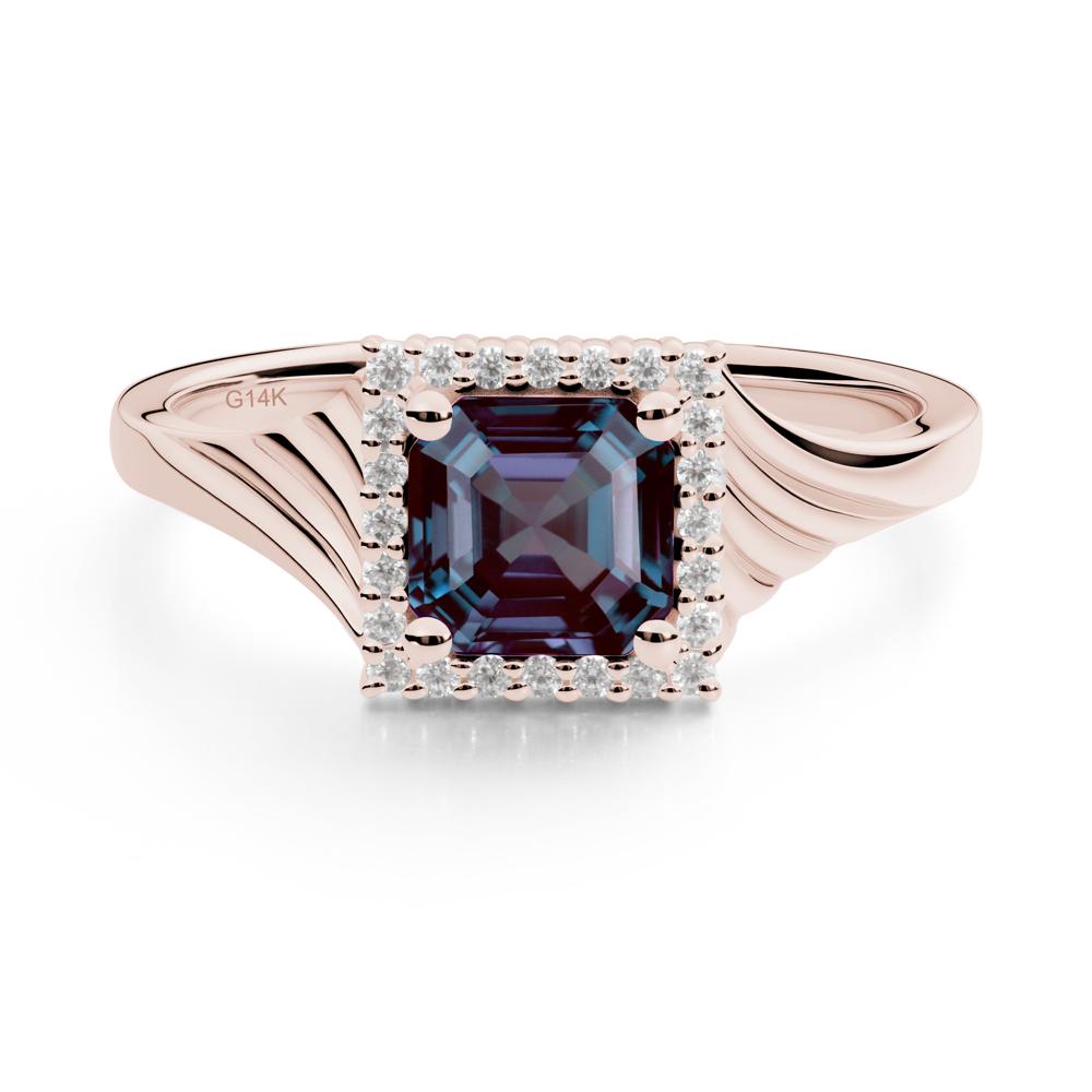 Asscher Cut Alexandrite Halo Ring - LUO Jewelry #metal_14k rose gold