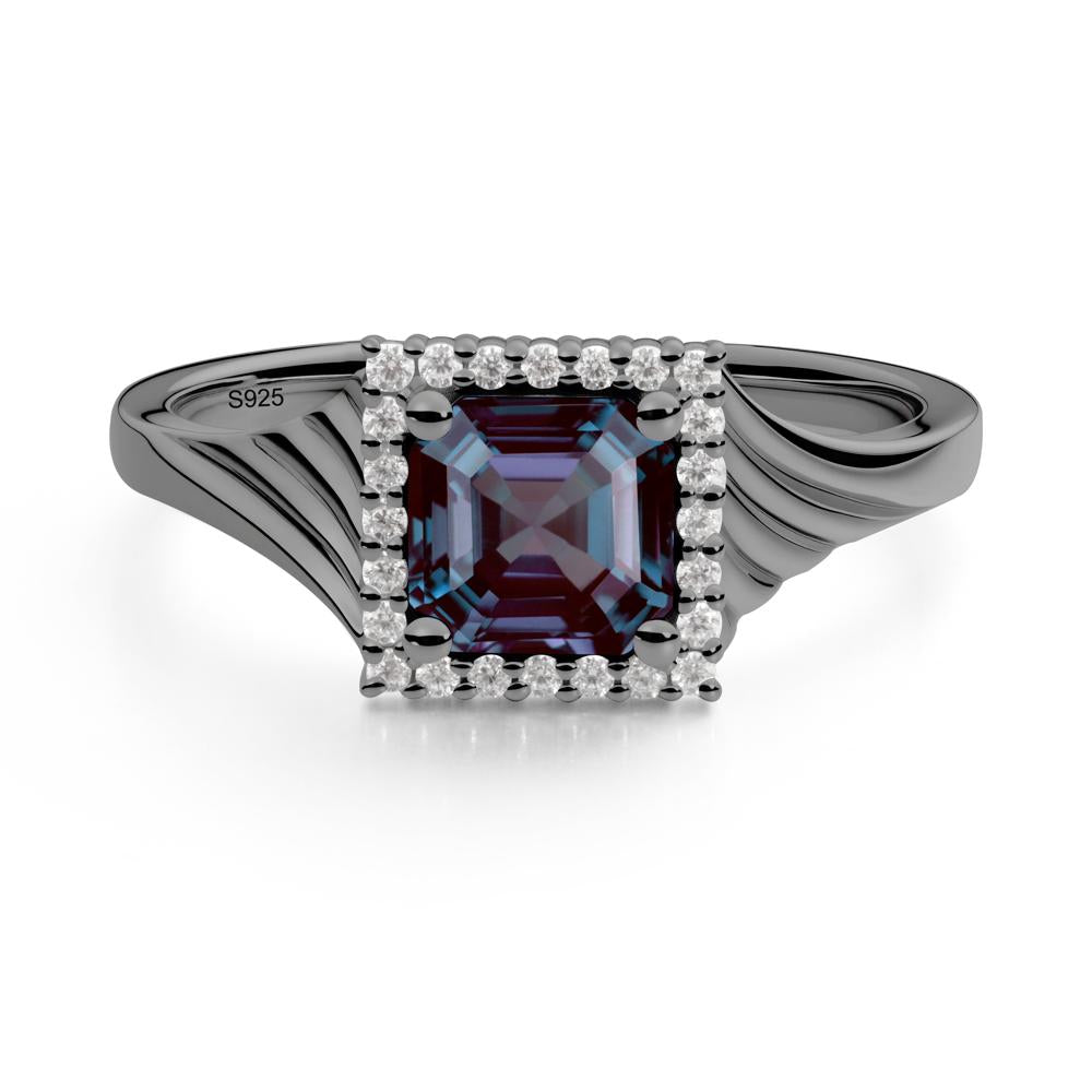 Asscher Cut Alexandrite Halo Ring - LUO Jewelry #metal_black finish sterling silver