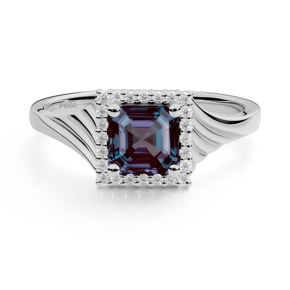 Asscher Cut Alexandrite Halo Ring - LUO Jewelry #metal_platinum