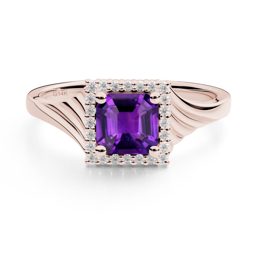 Geometric Halo Amethyst Statement Ring - LUO Jewelry #metal_14k rose gold