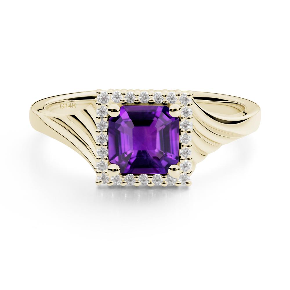 Geometric Halo Amethyst Statement Ring - LUO Jewelry #metal_14k yellow gold