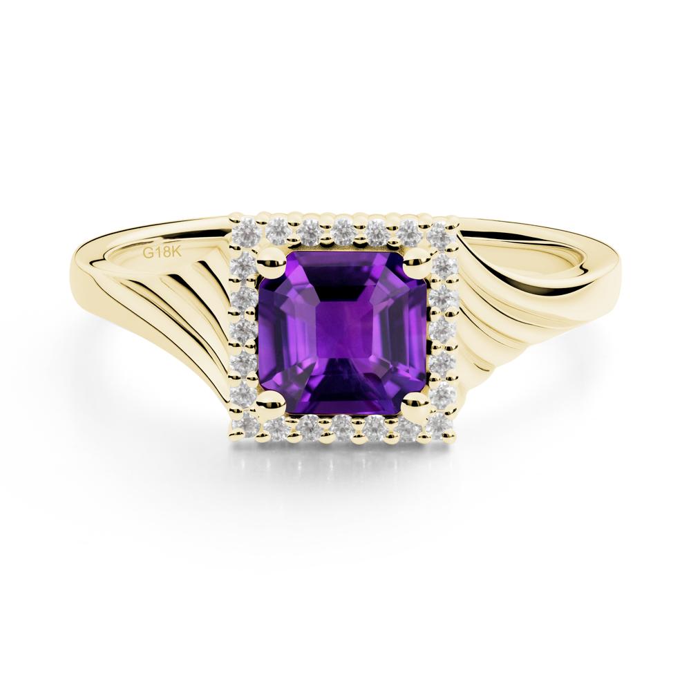 Geometric Halo Amethyst Statement Ring - LUO Jewelry #metal_18k yellow gold