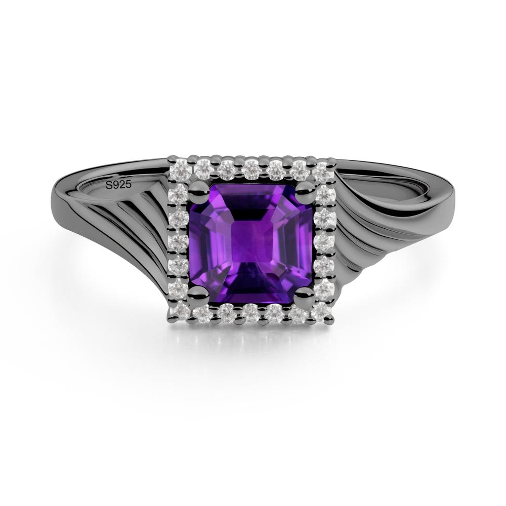 Geometric Halo Amethyst Statement Ring - LUO Jewelry #metal_black finish sterling silver