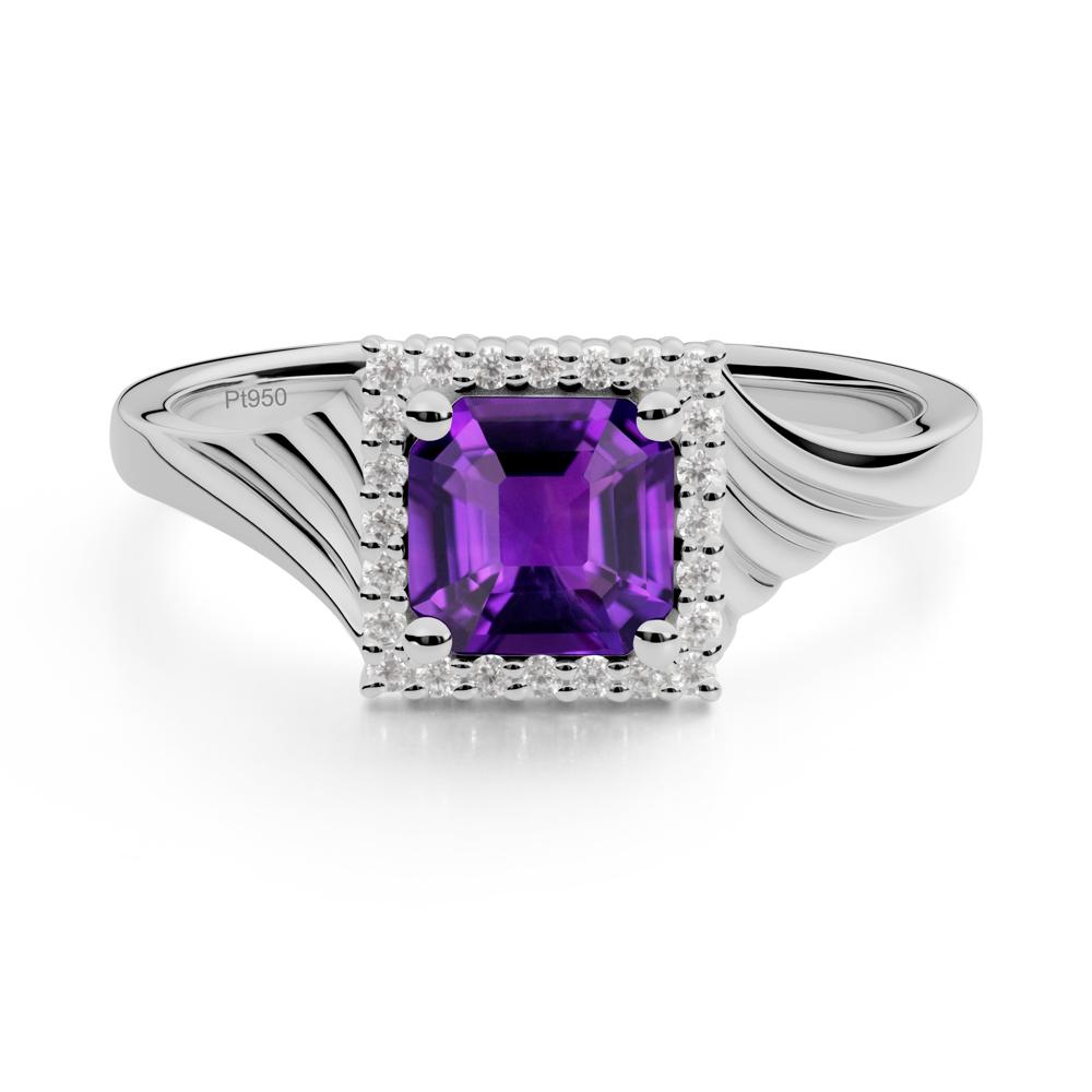 Geometric Halo Amethyst Statement Ring - LUO Jewelry #metal_platinum