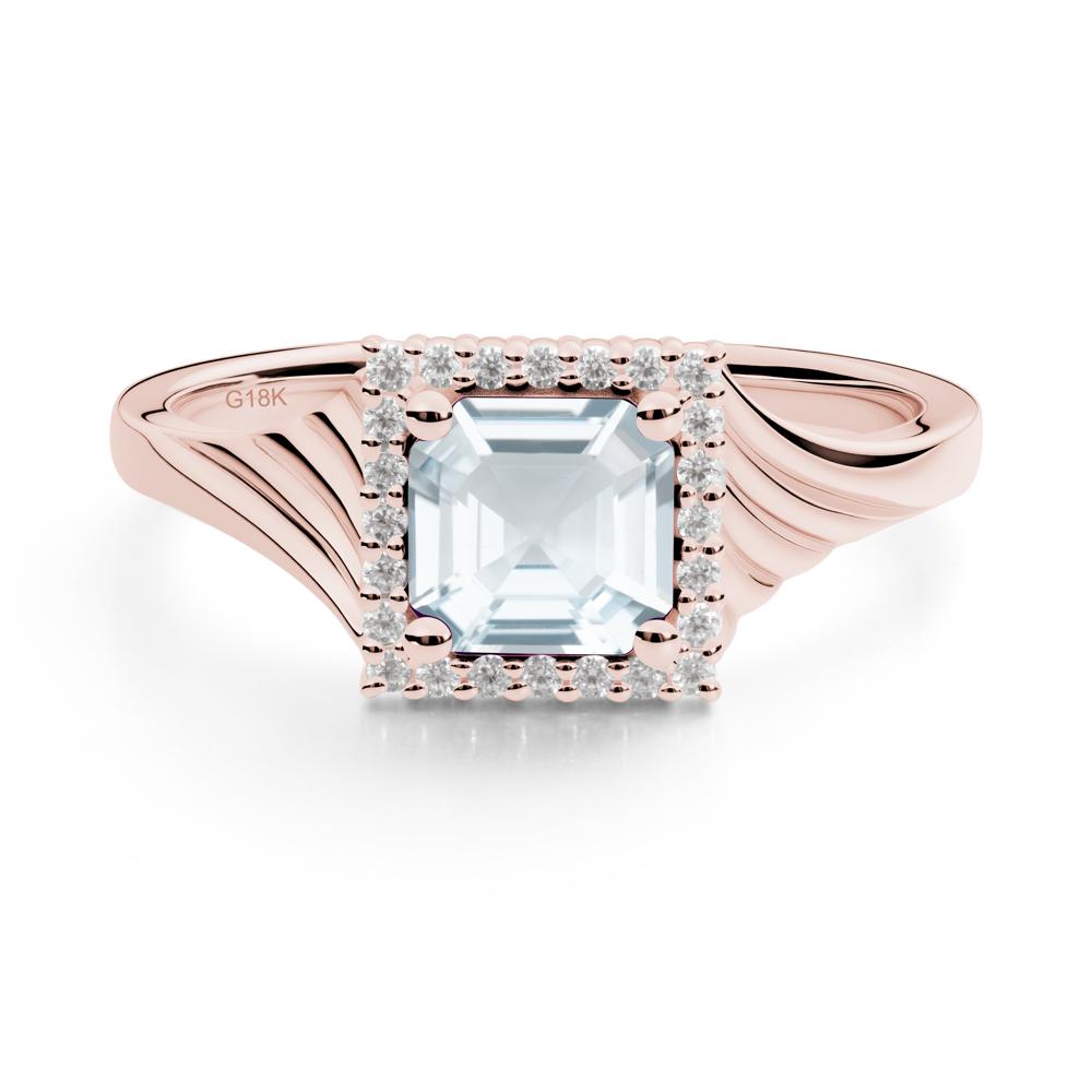 Geometric Halo Aquamarine Statement Ring - LUO Jewelry #metal_18k rose gold