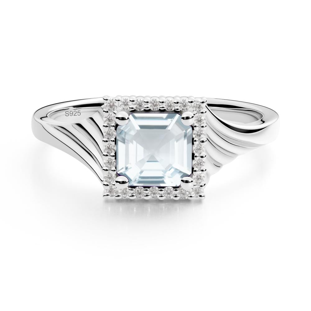 Geometric Halo Aquamarine Statement Ring - LUO Jewelry #metal_sterling silver