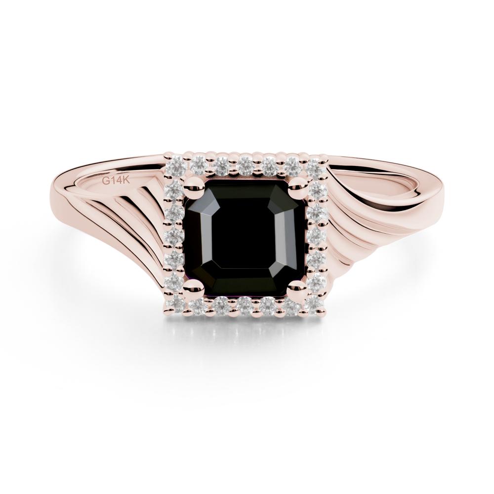 Geometric Halo Black Spinel Statement Ring - LUO Jewelry #metal_14k rose gold