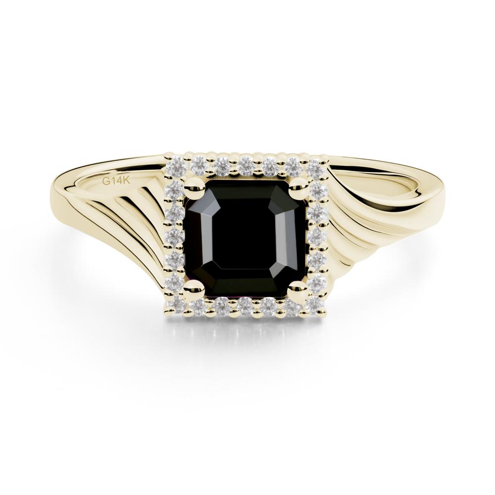 Geometric Halo Black Spinel Statement Ring - LUO Jewelry #metal_14k yellow gold