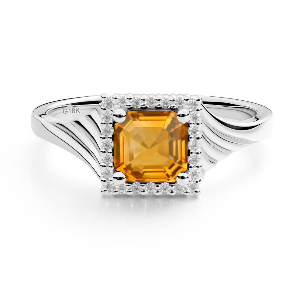 Geometric Halo Citrine Statement Ring - LUO Jewelry #metal_18k white gold